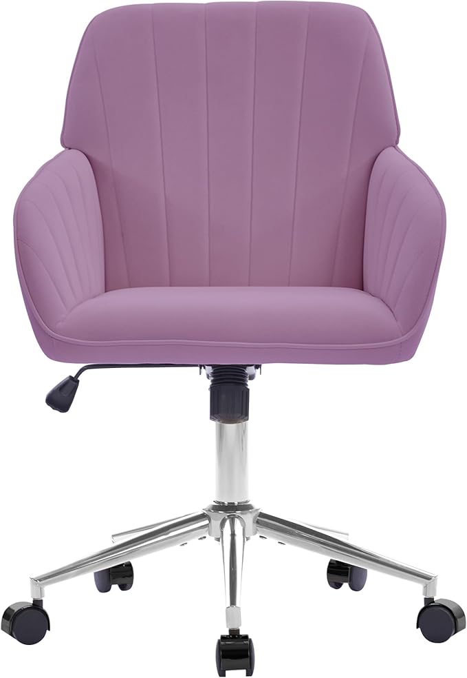 YITAI Velvet Office Desk Armchairs with Silver Base and Wheels,Modern Height Adjustable 360 Degree Swivel Upholstered Vanity Chairs for Living/Room Bedroom/Study,Light Purple