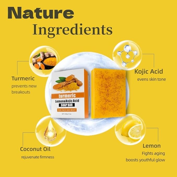 2 Pack Turmeric & Lemon Glow Soap Bar - Botanical Duo Power for Dark Spots, Skin Brightening with Kojic Acid, Vitamin C，Retinol- 3x Moisturizing with Amino Acid & Shea Butter - SLS Free