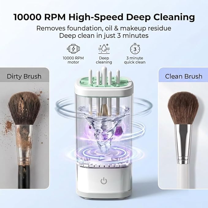 3-in-1 Automatic Makeup Brush Cleaner and Dryer, Electric Makeup Brush Washer Machine with Warm Air Drying, 10000RPM Deep Cleaning, One Button Brush Cleaner for Makeup Brushes Beauty Sponges