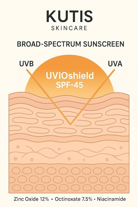 KUTIS UVioShield Medical Grade Broad-Spectrum Sunscreen SPF 45 with Zinc Oxide, Octinoxate, Niacinamide for UVA/UVB Protection, 2 oz