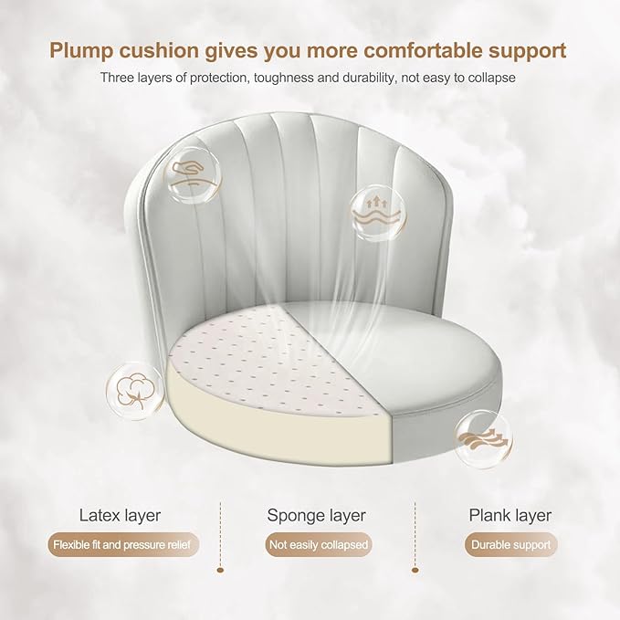 Small Round Rolling Desk Chair Armless Comfy Vanity Computer Chair with Low Backrest PU Leather Height Adjustable Swivel Work Spa Chair