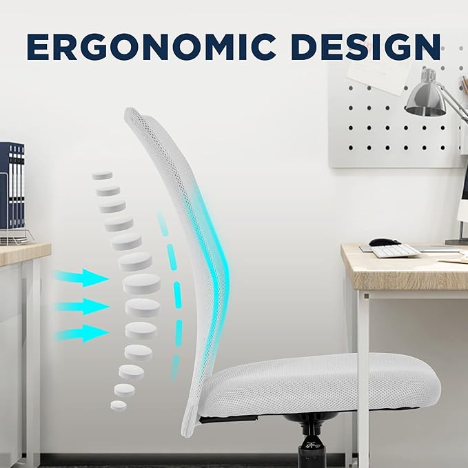 FDW Home Office Chair Mid Back Mesh Desk Chair Armless Computer Ergonomic Task Rolling Swivel Chair Back Support Adjustable Modern with Lumbar Support,White