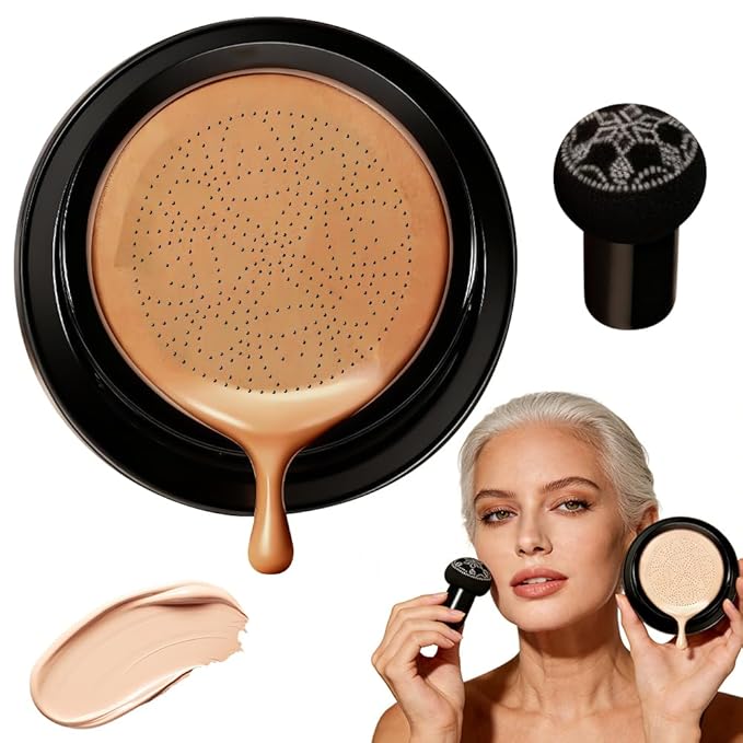 Foundation for Older Women, 2026 New Mushroom Head Cushion CC Cream Glow Foundation for Mature Skin, Moisturizing Concealer Brighten Long-Lasting (Deep)