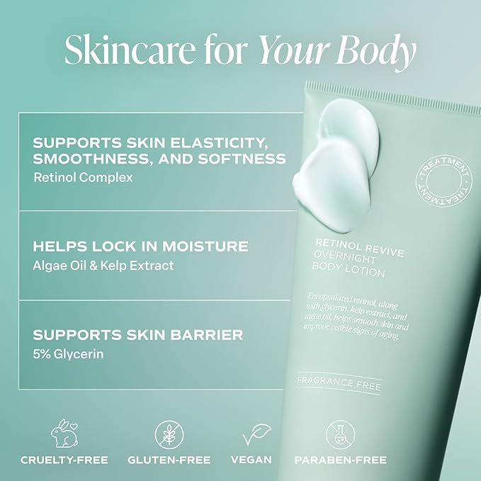 Saltair Retinol Revive Night Lotion – Dual-Action Retinol Body Lotion for Smoother, Firmer Looking Skin – Hydrating Moisturizer with Kelp, Allantoin & Glycerin – 13oz Pump Bottle