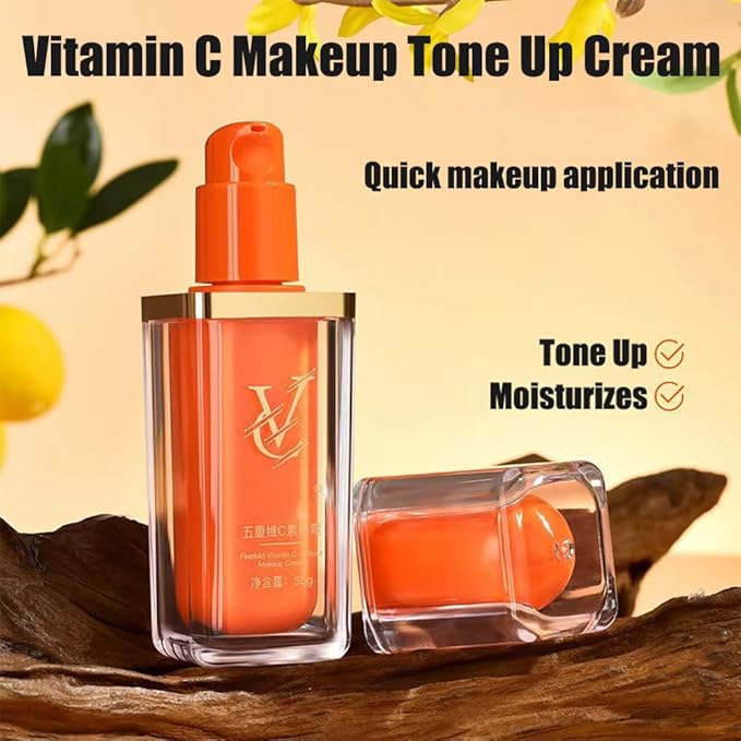 Japanese Vitamin C Makeup Tone Up Cream, 5 in 1 VC Moisturizing Brightening Concealer, Face Moisturizer Cream for All Skin Type, Long-Lasting Hydrating, Quick Makeup, Radiant Skin (1)