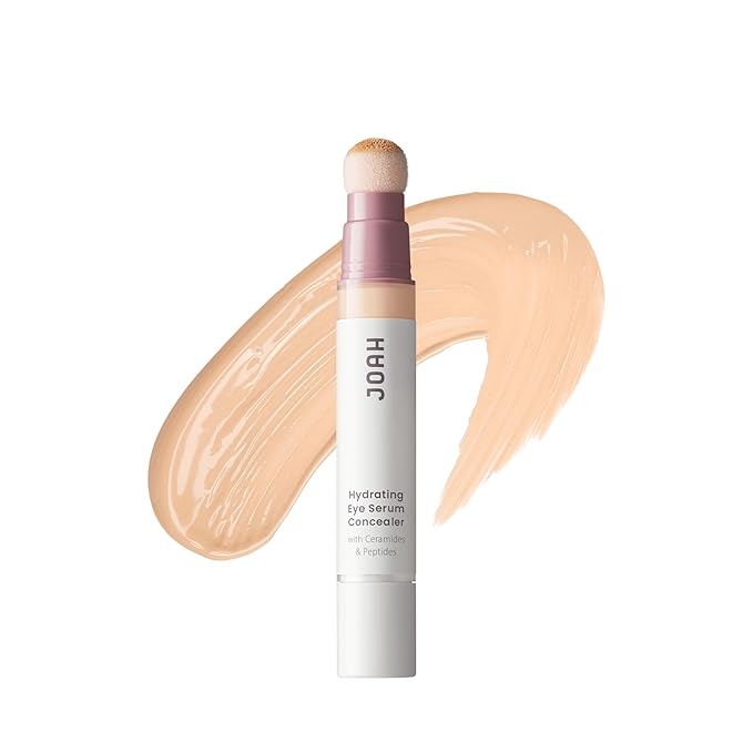 JOAH Perfect Complexion Under Eye Concealer and Hydrating Serum, Korean Makeup for Dark Circles and Puffiness, Peptide Serum with Medium Coverage, Cushion Tip Applicator