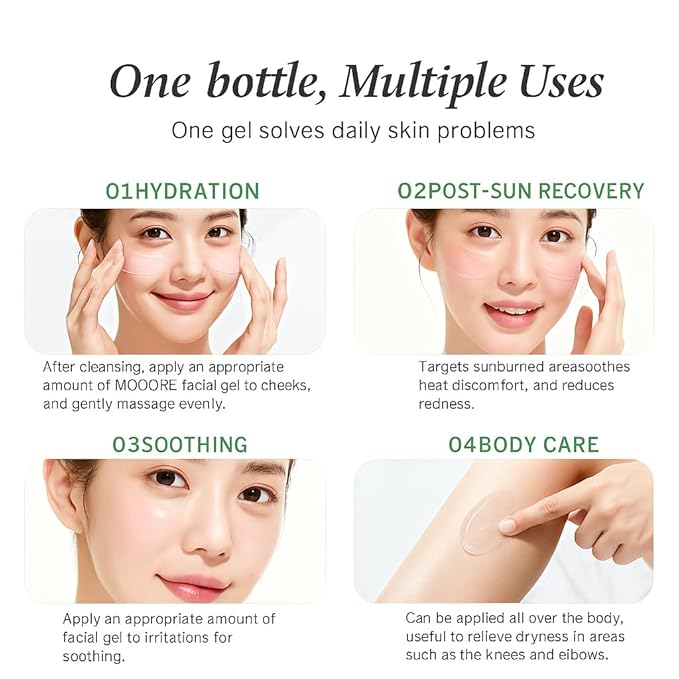 Moisturizing Aloe Vera Gel,Soothing Hydrating Face Body Gel with Pure Aloe Extract, Korean Skincare Green Tea Calms Redness, Repairs After Sun,Refreshes Sensitive Skin (8.8oz