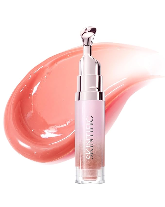 Peptide Brightening Lip Serum, Hydrating & Plumping Tinted Lip Gloss, Moisturizing Lip Balm with Polypeptides & Squalane for Glossy Sheer, Smooth Lips(02 Coral Rose)
