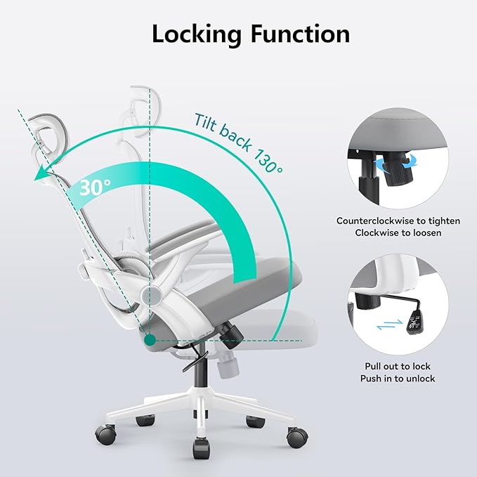 SIHOO M102C Ergonomic Office Chair, High Back Desk Chair with 3D Armrests, Up&Down Lumbar Support, Swivel Computer Task Chair with Adjustable 2D Headrest, Tilt Function,White