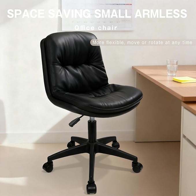 Office Chair, Ergonomic Desk Chair with Padded Cushion & Backrest, Adjustable Height & 360° Swivel, Armless Task Chair for Home Office, Computer Desk & Vanity Black