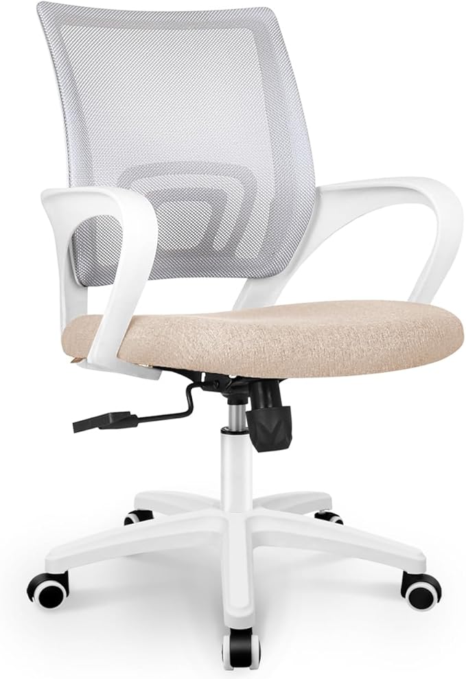 NEO CHAIR Office Desk Computer Chair Ergonomic Mesh Gaming Mid Back Seat with Comfy Lumbar Support Adjustable Height Swivel for Home Task (Beige)
