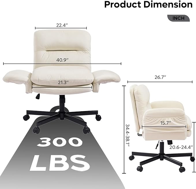 Bestier Criss Cross Chair with Flip-Up Armrests, Swivel Makeup Vanity Chair with Wheels & Side Pockets, Cross Legged Office Chair for Home Office, Bedroom, Beige Velvet
