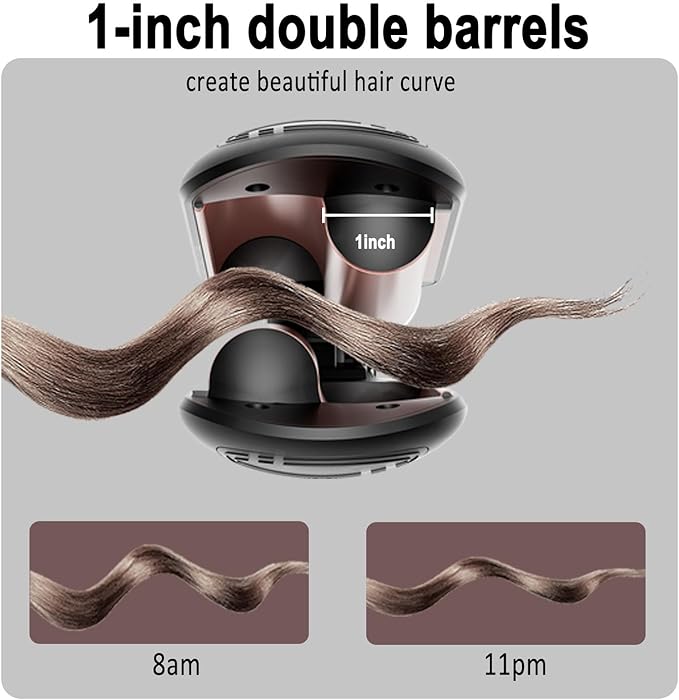 Double Barrel Curling Iron Wand, Wavy Crimper for Short Hair