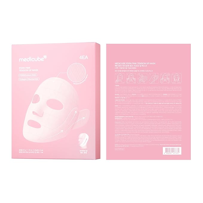 medicube PDRN Pink Tension Up Mask | 3-Step V-line Mask for Contoured-Looking Chin & Jawline | Full-Face Firming Care with Salmon PDRN, NAD & Caffeine | Korean Skincare, 34g x 4ea + Tightening Band