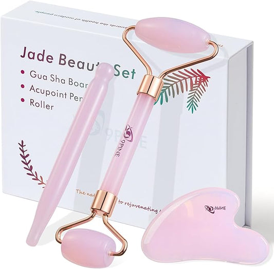 Valentines Day Gifts for Women,Wife,Girls,3-in-1 Gua Sha & Jade Roller Facial Tools Set -Jade Roller & Gua Sha Kit& Facial Massage PenFacial Massage Device for Skincare, Best Gift (Pink)