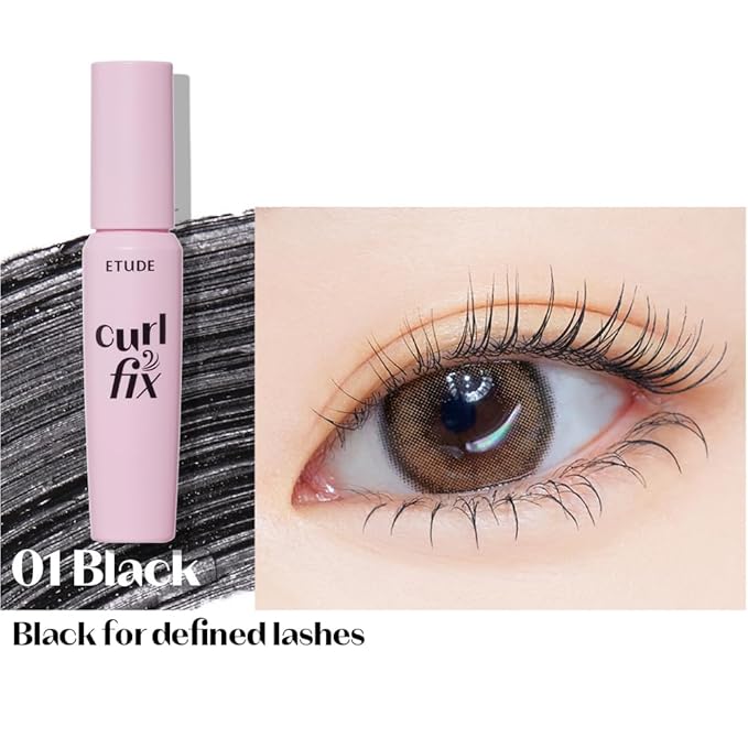 ETUDE Curl Fix Mascara Mini for travel, Lash Mascara, Strong Curl Up, Long-Lasting, Waterproof, Lightweight, Korean Makeup, Beauty, Vegan Certified, Black (0.14 Fl Oz)