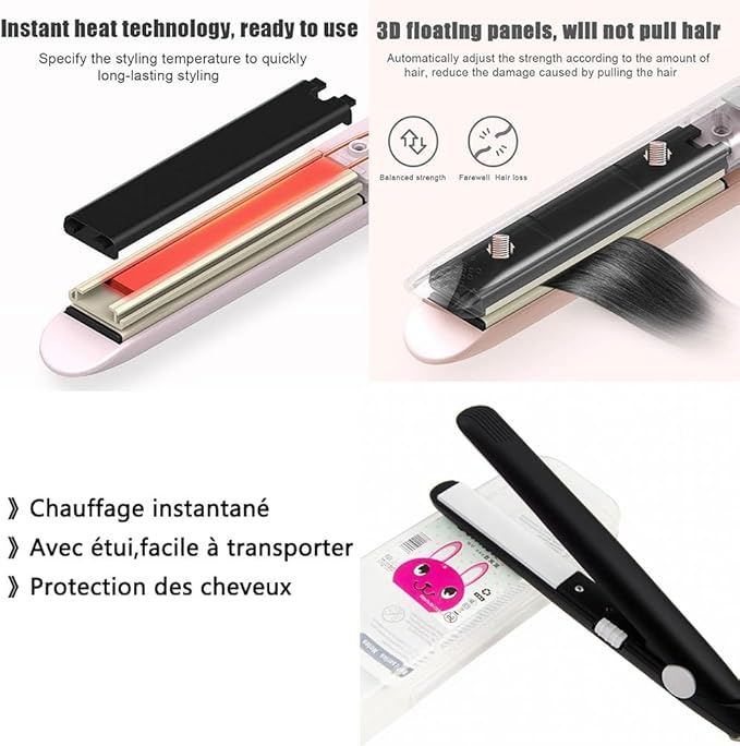 Mini Hair Straightener, 2 in 1 Mini Curling Iron Portable Travel Hair Straightener Heating Curler Hair Styling Tool for Short Hair，Home or Salon (Black)