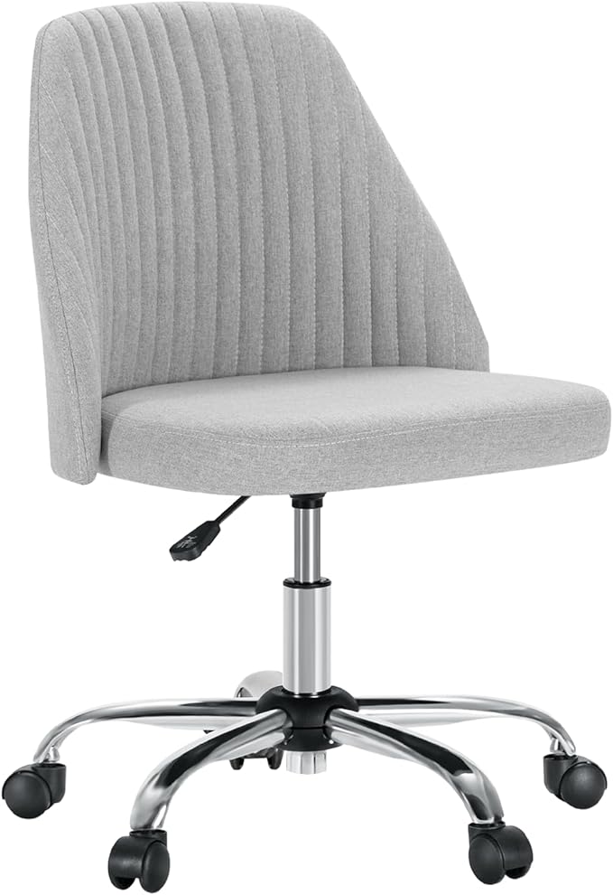 DUMOS Office Chair, Comfy Desk Chair Rolling Vanity Swivel Task Chairs with Wheels, Wide Seating Armless Height Adjustable Computer Chairs for Home,Bedroom,Student,Adults, Classic Grey