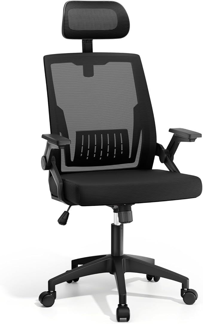 Ergonomic Office Chair, High Back Home Desk Chair & Thickness Seat, Flip-Up Armrest, 135° Reclining Tilt Lock, Mesh Back Office Chairs for Man Woman