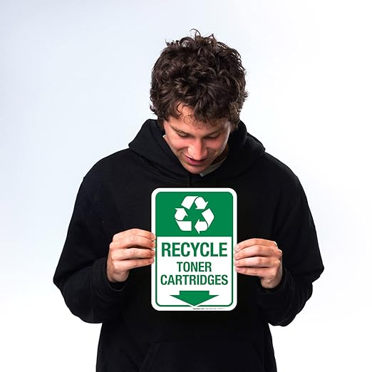 Recycle Toner Cartridges Sign, 10x7 Inches, 4 Mil Vinyl Decal Stickers Weather Resistant, Made in USA