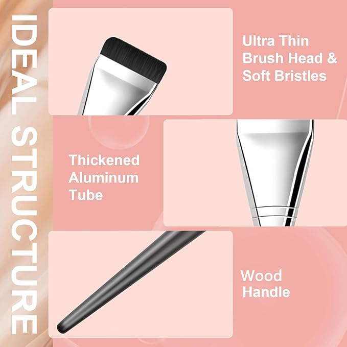Foundation Brush for Liquid Makeup, Fast Flawless Flat Top Kabuki Makeup Brushes Face Cosmetics Brush Ultra Thin Facial Brush Long Wood Handle Design for Liquid Foundation, Blending Cream,Black