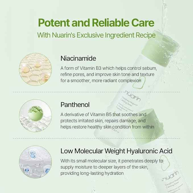 NUARIN Ganghwa Mugwart Calming Toner 200ml / 6.76 fl.oz | 77% Ganghwa-Origin Mugwort Extract | LHA Exfoliating Daily Toner for Pore & Sebum Care | Vegan | Korean Skincare