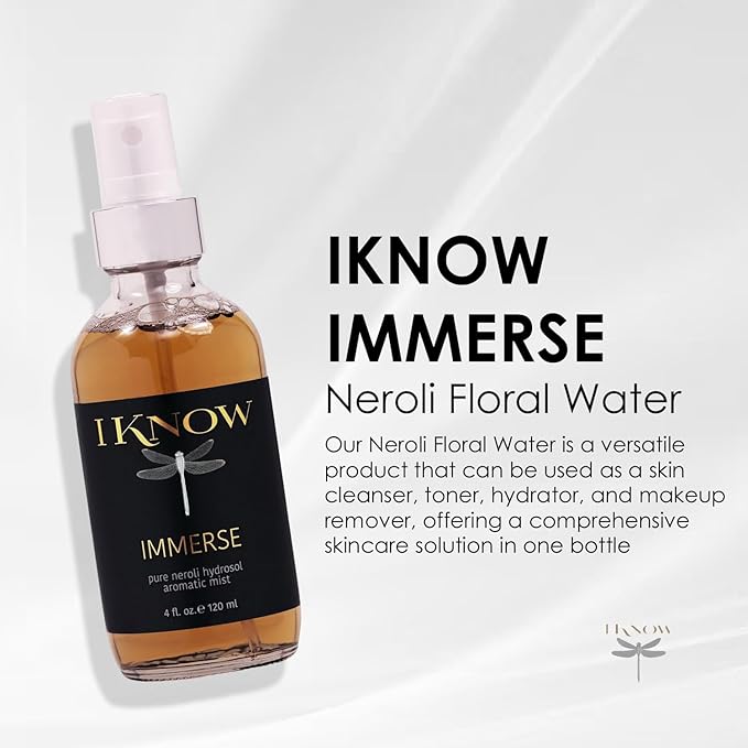 IKNOW IMMERSE Neroli Floral Water Hydrating Mist for Face, Aromatic Toner & Refreshing Floral Spray for Soothes and Balances Skin Tone, (4oz)
