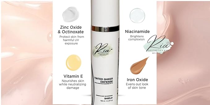 Ria Tinted Sheer Defense | Lightweight Oil-Free Tinted Moisturizer with SPF 46, Broad Spectrum Zinc Oxide Face Sunscreen & Skin Tint for Hydrating Daily Sun Protection, Made in USA