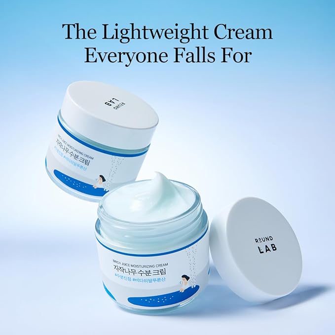 ROUND LAB Birch Juice Moisturizing Cream 2.7 Fl Oz 1+1 Refill Included Set, 48-Hour Hydrating Face Moisturizer with Vita Hyaluronic Acid, Gentle on Acne-Prone and Sensitive Skin, Korean Skin Care