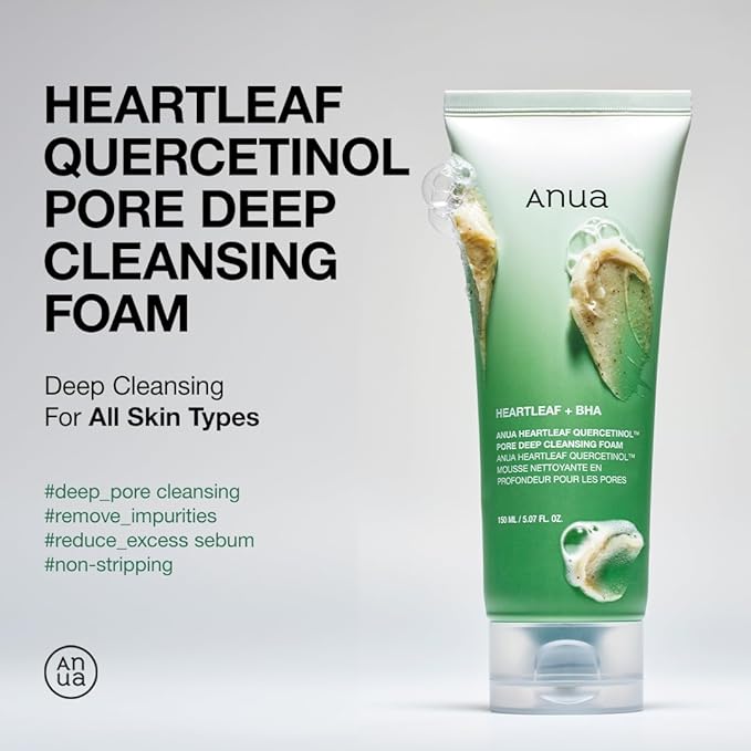 ANUA Double Cleansing Duo for Facial Cleansing : Heartleaf Pore Control Cleansing Oil & Quercetinol Pore Deep Cleansing Foam for Double Cleansing, Korean Skincare