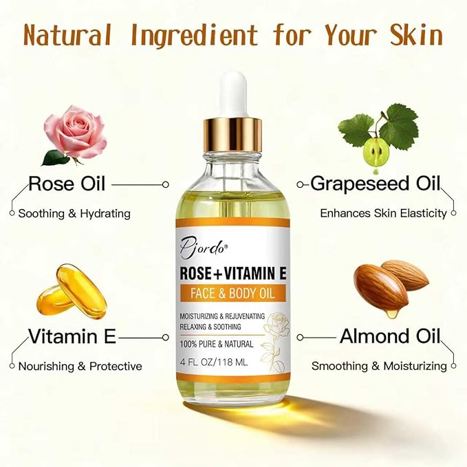 Vitamin E Rose Oil & Gua Sha Massage Tools Set, Gua Sha Oil for Face & Body, Organic Vitamin E Oil for Moisturizing and Hydrating, Anti Aging, Self Skin Care Gifts for Her Women