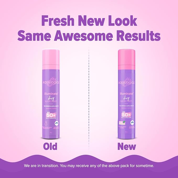 Aqualogica Illuminate+ Dewy Sunscreen SPF 50+ PA++++ with Wild Berries & Alpha Arbutin - 50 g Broad Spectrum SPF 50+ PA++++ UVA/B & Blue Light Protection Anti-Pollution Factor (APF) Technology