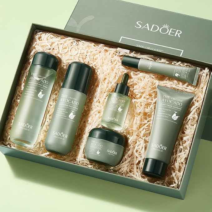 Avocado Skin Care Set, Skin Care Kit with Facial Cleanser, Toner, Serum, Lotion,Cream, Eye Cream, Anti-Aging Smooth Hydrating Skin Care Kit For Women Men