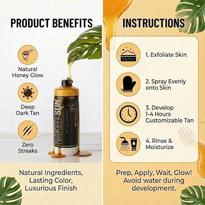Naked Sun Honey Glow Violet Rapid Spray Tan Solution - 32 oz Airbrush Sunless Self Tan Spray