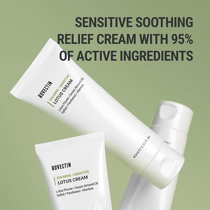 ROVECTIN Calming Lotus Water Cream - Lightweight Face Moisturizer for Oily, Combination Skin | 75% Lotus Water Extract For Skin Purifying, Anti-Aging | Vegan Korean Skincare (2.03 fl.oz) [2 Pack]