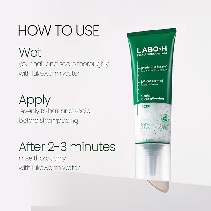 LABO.H Scalp Strengthening Scrub - Korean Calrifying Shampoo for Hair Growth & Anti-Loss | Vegan Treatment with Rosemary and Sea Salt, Gentle Exfoliator, & Thicker-Looking Hair 7.33 Fl oz.