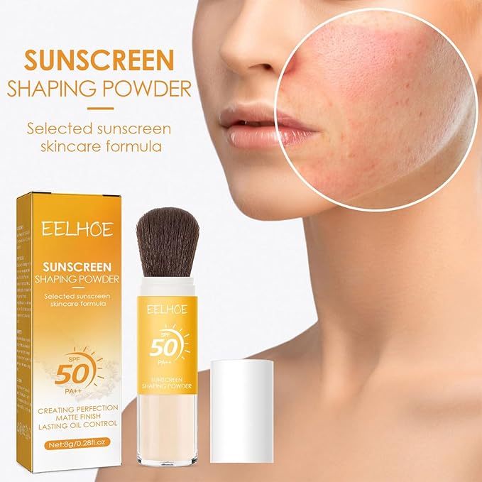 Mineral Sunscreen Setting Powder,SPF 50 PA++ Sunscreen,Control Oil Natural Matt Finish,Lasting Lightweight Breathable Setting Powder with Brush (yellow, 1)