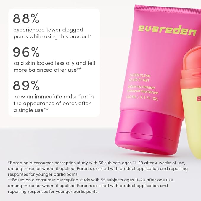Evereden Let's Bounce Teen Face Moisturizer & Steer Clear Balancing Jelly Cleanser Pre Teen Face Wash Bundle: Clean & Vegan Skincare with Triple Green Tea Complex - Non-Drying & Non-Greasy