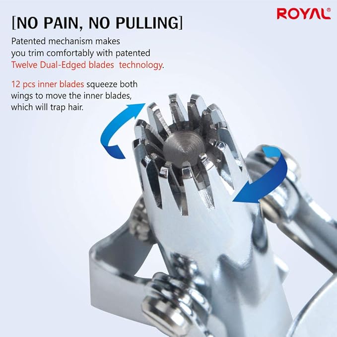 ROYAL [Made in Korea] Nose Hair Trimmer for Men Birdie, Manual, Battery-Free, Water-Resistance, Painless with Twelve Dual-Edged Blades, Patented Mechanism ET-4