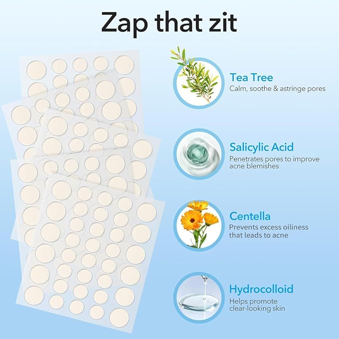 Pimple Patches for Face, Hydrocolloid Acne Patches, Cute Round Shape Zit Covers, Spot Stickers with Tea Tree, Salicylic Acid & Cica Oil| 2 Sizes (9mm, 12mm) |288 Count | Cute Round Shape, Zit Covers, Spot Stickers, with Tea Tree, Salicylic Acid, Cica Oil