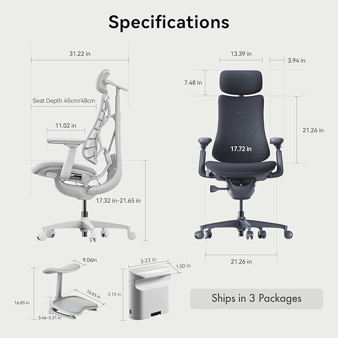 LiberNovo Dynamic Ergonomic Desk Chair + StepSync Footrest + Extra Battery Bundle - Comfy Home Office Chair with Adaptive Lumbar Support, 160° Recline & Built-in Spine Stretch, Black+48cm