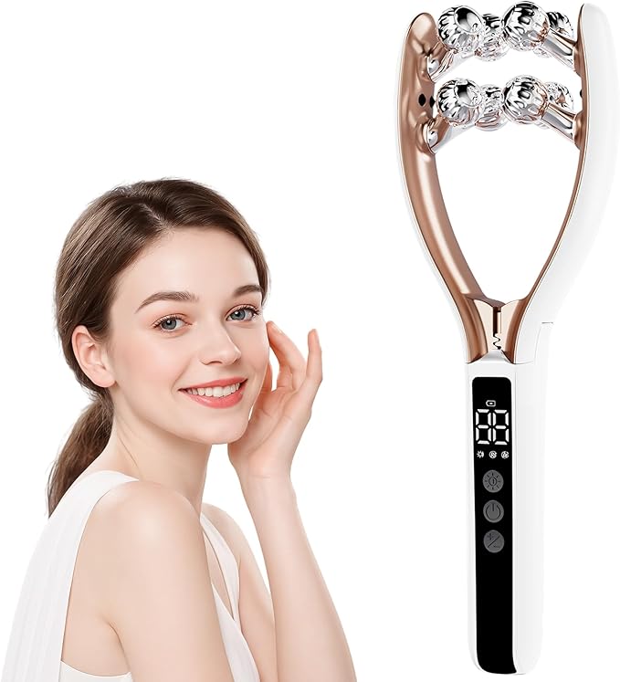 SZMDLX Microcurrent Facial Massager with LCD Screen, Electric Face Roller for Lifting & Toning, EMS Skin Tightening Device for Puffiness & Fine Lines, USB Rechargeable V-Shape Tool