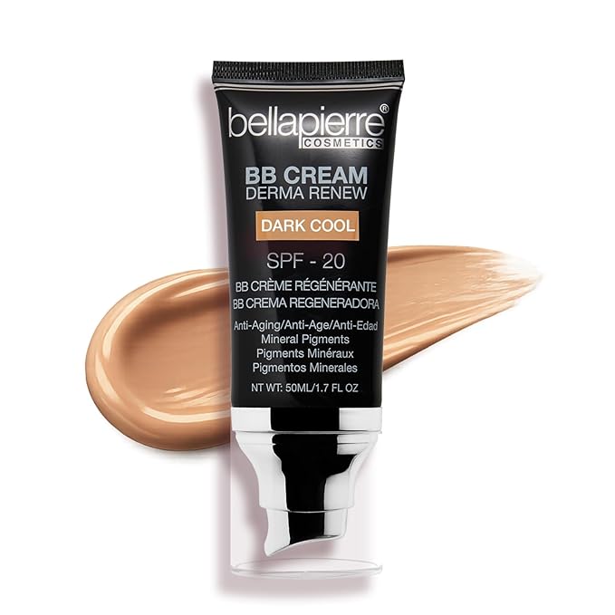 Bellapierre BB Cream SPF 20 – Mineral Sunscreen & Liquid Foundation, Lightweight Face Moisturizer with Buildable Coverage, Matte Finish, Non-Toxic, Paraben-Free, Cruelty-Free – 1.7 oz - Dark Cool