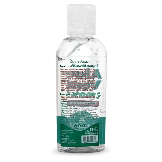 Organic Aloe Vera Gel 100% Pure & Natural Gel, Moisturizing, Face Skin & Hair Care, Made in USA, Unscented (3, (2 Oz))
