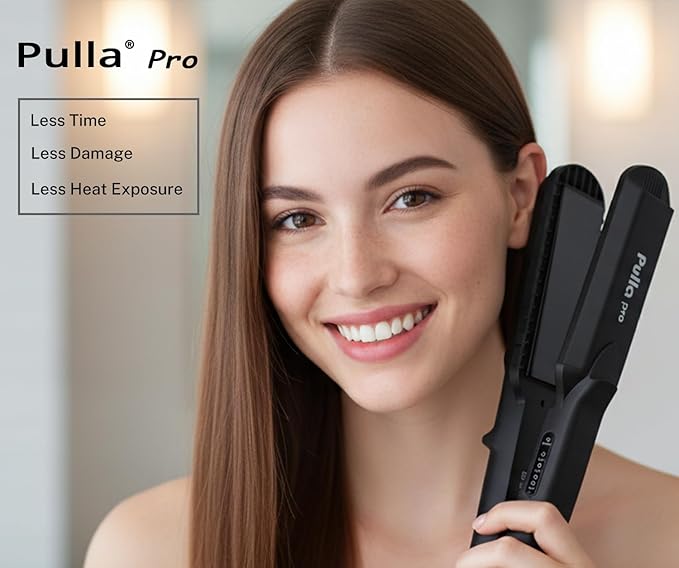 Pulla Hair Straightener and Crimper - 4 in 1 Tourmaline Ceramic Flat and Curling Iron for Hair Styling with Adjustable Temperature - Salon High Heat 320°F - 430°F for All Hair Types