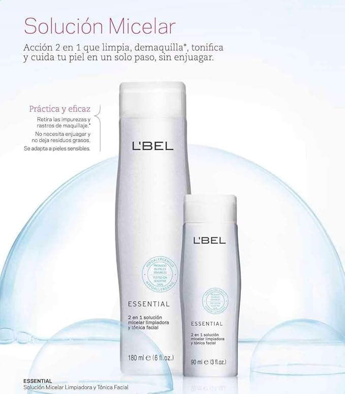 L'Bel Essential 2 in 1 Micellar Cleansing Solution and Facial Toner 3 fl. oz.