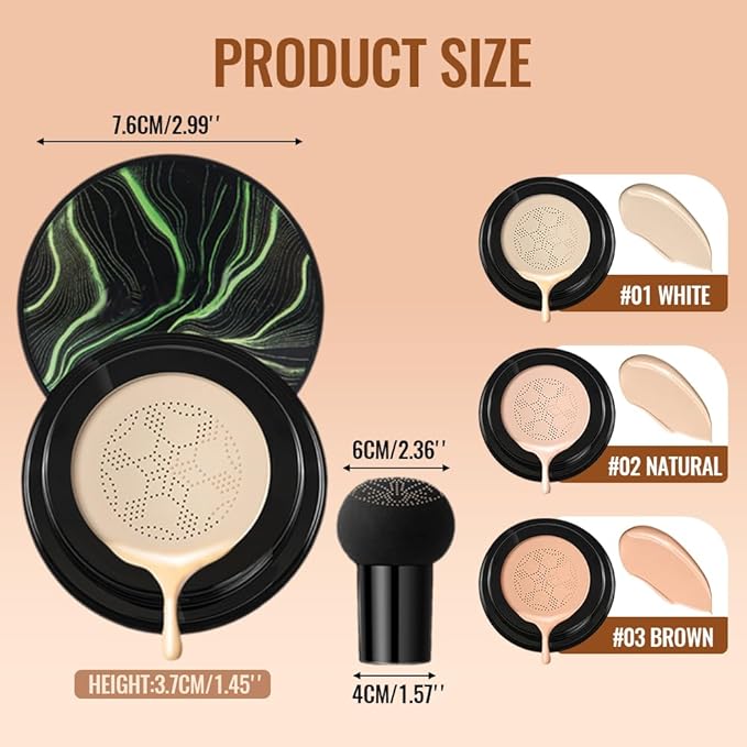 Foundation for Older Women, 2026 New Mushroom Head Airs Cushion CC Cream, Full Coverage BB Cream Foundation for Mature Skin Moisturizing Concealer Brighten Long-Lasting Even Skin Tone (Ivory)