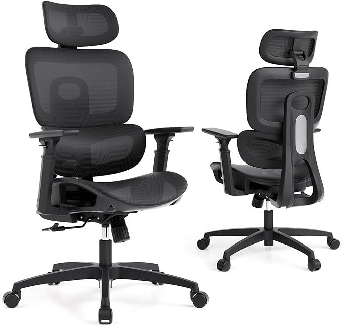 Ergonomic Office Chair, Adjustable High Back Home Desk Chair & Adjustable Seat, 3D Armrest, 145° Reclining Tilt Lock, Chenille Mesh Office Chairs for Man Woman 1Pack