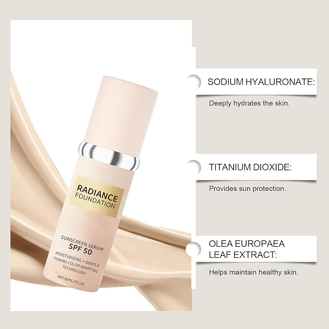 Radiance Sunscreen Foundation | Concealer-Level Full Coverage with a Natural Dewy Finish | Long-lasting, Lightweight & Moisturizing Korean Makeup | 1.0 fl oz, 30ml