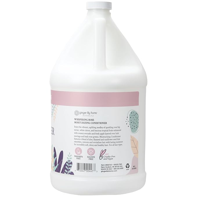 Ginger Lily Farms Botanicals Moisturizing Conditioner for Dry Hair, 100% Vegan & Cruelty-Free, Whispering Rose Scent, 1 Gallon (Pack of 4)